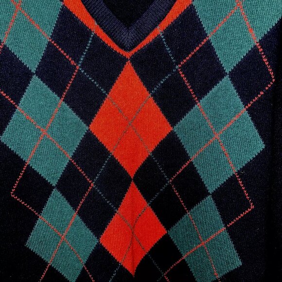 VTG Duke of Marlborough Men's Argyle 100% Lambswool V-Neck England Size L - Picture 4 of 6